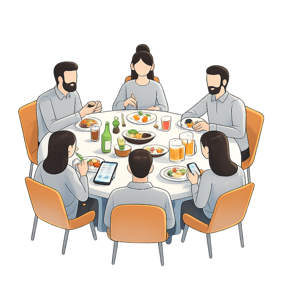 Mesa com pessoas no restaurante